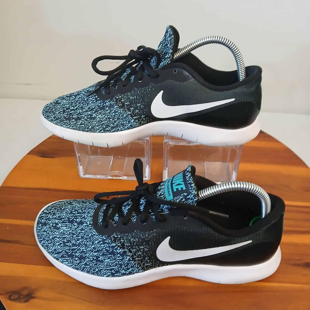 Nike Flex Contact Women 9 Black Teal Running Shoes Sneakers 908995-004